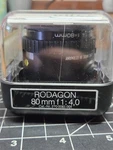 Nice Rodenstock 80MM F/4 Rodagon Enlarging Lens, Plastic Case. Fixed Price $200.00.