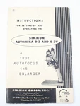 Original Simmon Automega And D-3V Enlarger Instruction Manual. Fixed Price $14.99.