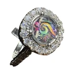 925 Silver Halo Cocktail Ring Multicolor Round Dichroic Glass Size 9.25 Rainbow. Fixed Price $64.00.